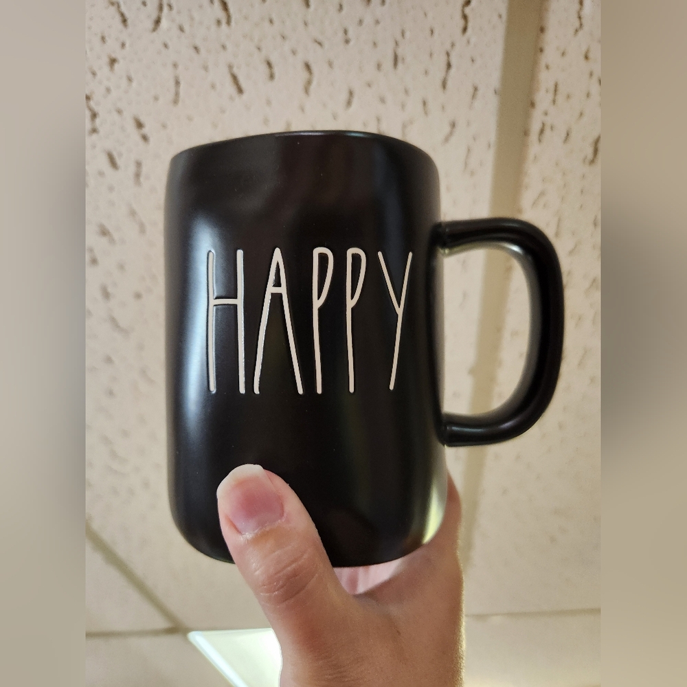 Rae Dunn Happy Mug Black New